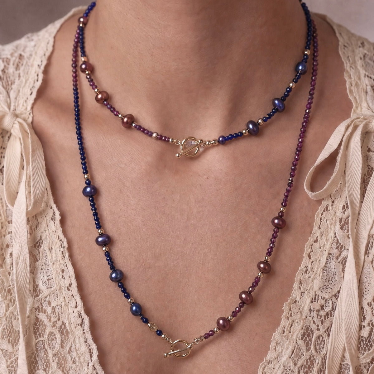 MIDNIGHT - Autumn Almanac - sapphire & gold multi way necklace
