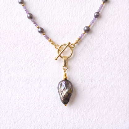 DROPLET - flat droplet shaped peacock freshwater pearl & gold plate clip on pendant