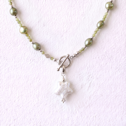 STAR - star shaped freshwater pearl & sterling silver clip on pendant