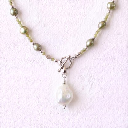 NUGGET - large rough round freshwater pearl & sterling silver clip on pendant