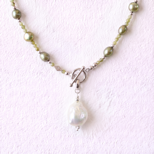 NUGGET - large rough round freshwater pearl & sterling silver clip on pendant