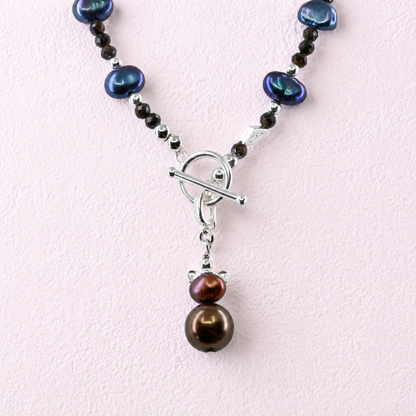 KITCAT - silver cat ears, freshwater pearl & sterling silver clip on pendant