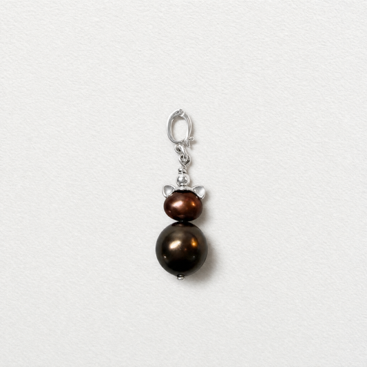 KITCAT - silver cat ears, freshwater pearl & sterling silver clip on pendant
