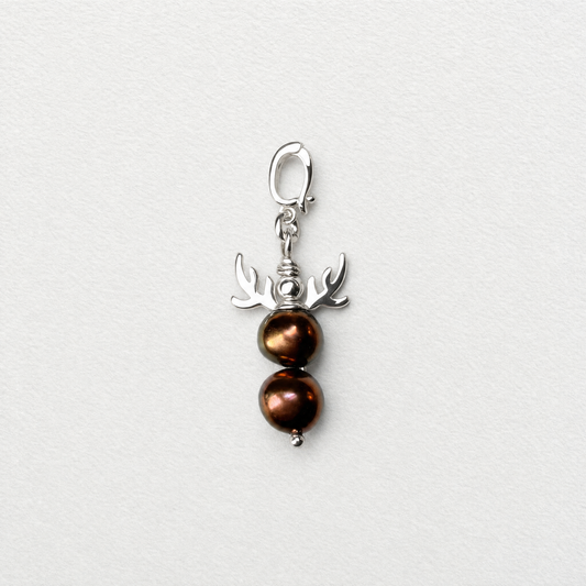 RUDOLF - silver antlers freshwater pearl & sterling silver clip on pendant