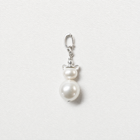 FELIX - silver cat ears, white freshwater pearls & sterling silver clip on pendant