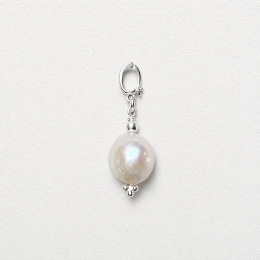 NUGGET - large rough round freshwater pearl & sterling silver clip on pendant