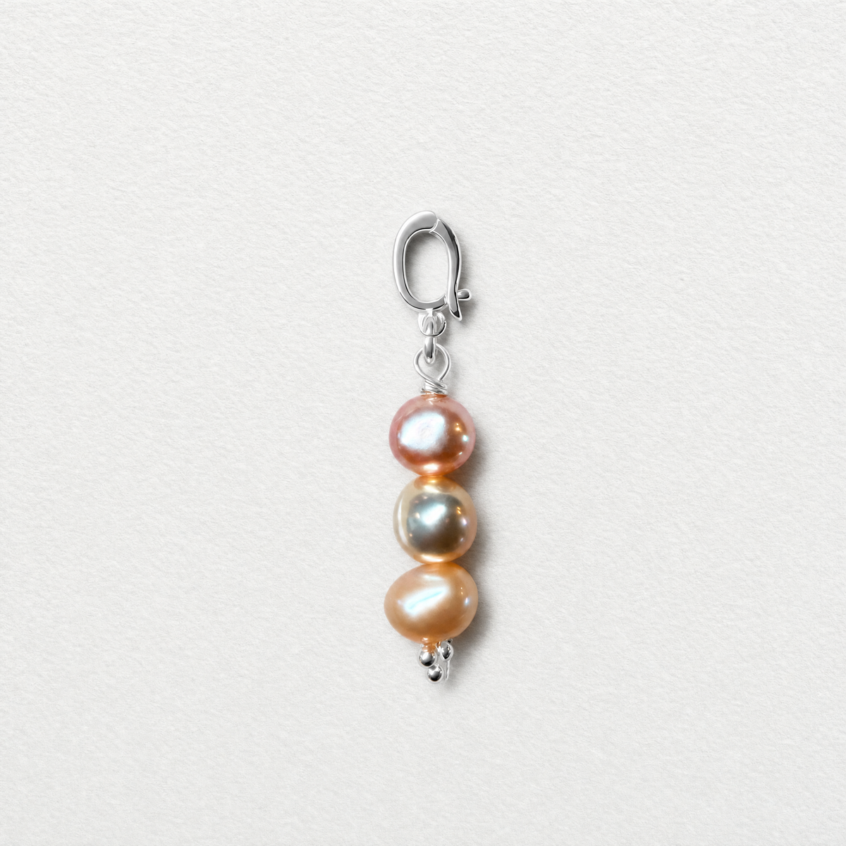 TRIO - mini peach freshwater pearls, sterling silver clip on pendant
