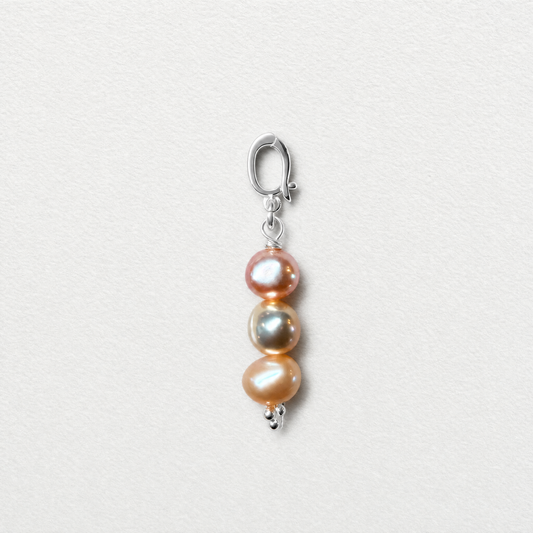 TRIO - mini peach freshwater pearls, sterling silver clip on pendant
