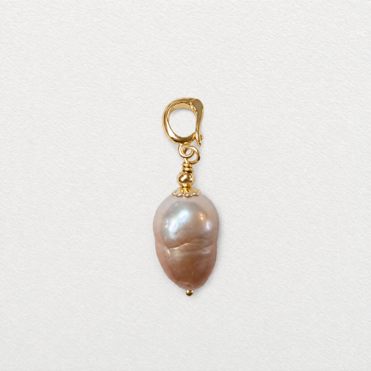 PLUM - plum shaped pale pink freshwater pearl gold clip on pendant