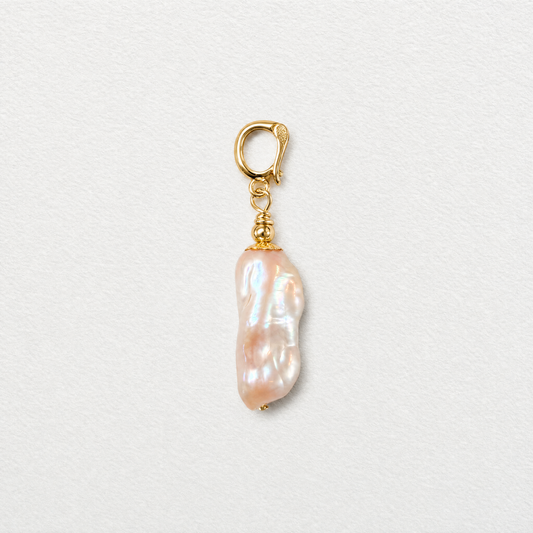 BAGUETTE - baguette shaped pale pink/peach freshwater pearl gold clip on pendant