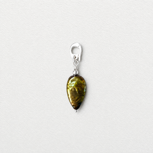 DROPLET - flat droplet shaped freshwater pearl & sterling silver clip on pendant
