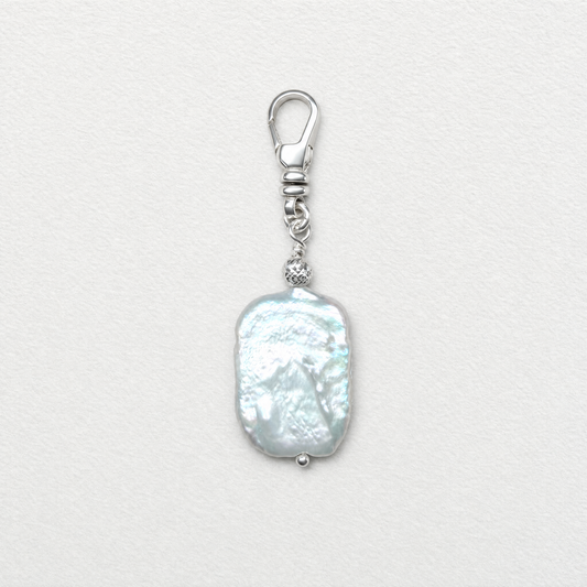 SLICE - flat oblong freshwater pearl clip on pendant
