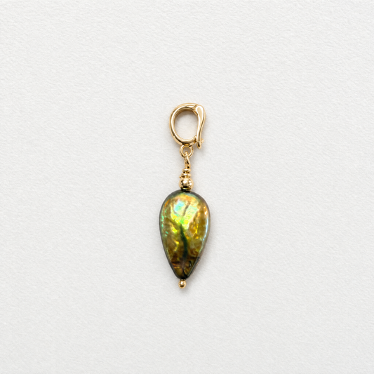 DROPLET - flat droplet shaped freshwater pearl & gold clip on pendant